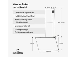 Klarstein FlashLine 60 Dunstabzugshaube A++ 524 m³/h 3 Stufen Touch Abluft/Umluft 100 W Weiß