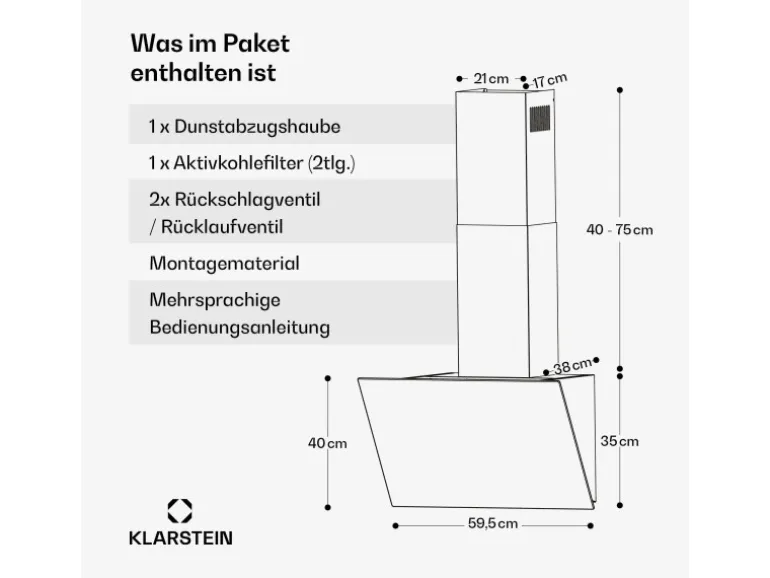 Klarstein FlashLine 60 Dunstabzugshaube A++ 524 m³/h 3 Stufen Touch Abluft/Umluft 100 W Weiß