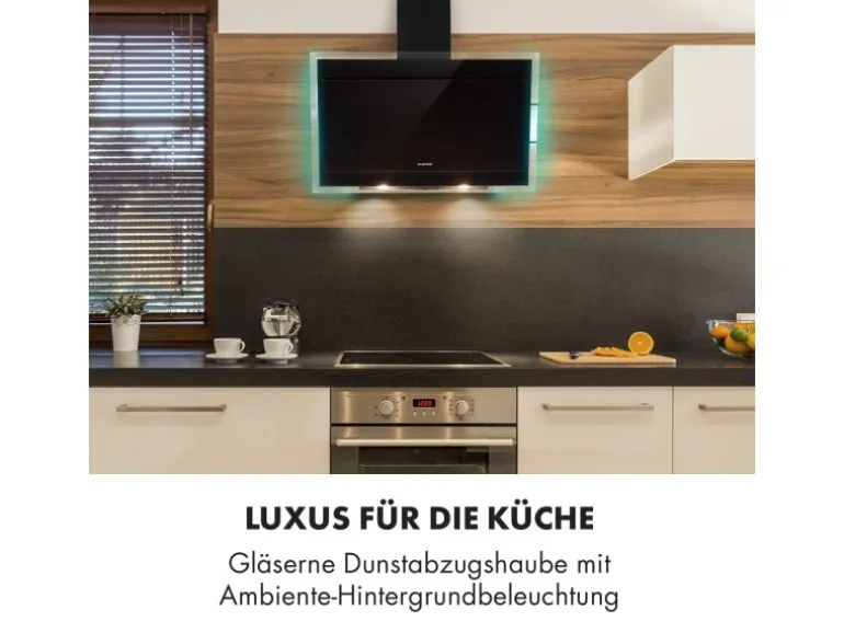Klarstein Mirage 90 Dunstabzugshaube 550 m³/h Touch-Panel RGB-Ambiente-Licht A++ Schwarz