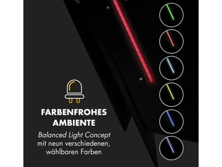 Klarstein Mirage 90 Dunstabzugshaube 550 m³/h Touch-Panel RGB-Ambiente-Licht A++ Schwarz