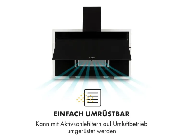 Klarstein Mirage 90 Dunstabzugshaube 550 m³/h Touch-Panel RGB-Ambiente-Licht A++ Schwarz
