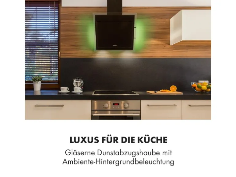 Klarstein Mirage 60 Dunstabzugshaube 550m³/h Touch-Panel RGB-Ambiente-Licht Glas Schwarz