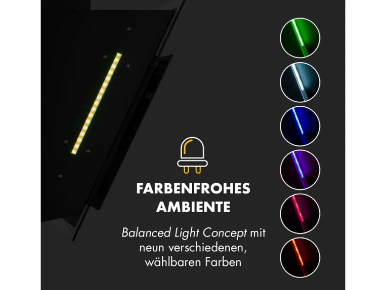 Klarstein Mirage 60 Dunstabzugshaube 550m³/h Touch-Panel RGB-Ambiente-Licht Glas Schwarz