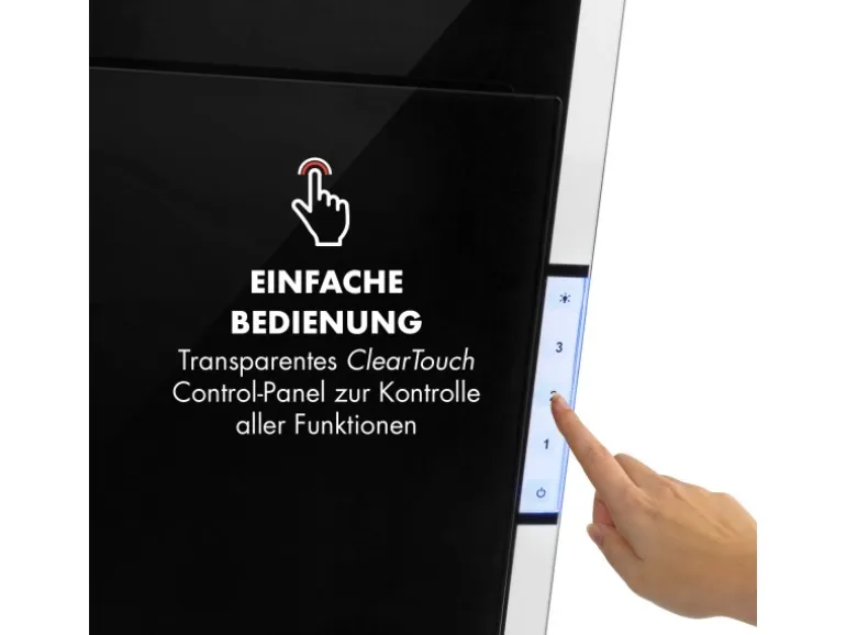 Klarstein Mirage 60 Dunstabzugshaube 550m³/h Touch-Panel RGB-Ambiente-Licht Glas Schwarz