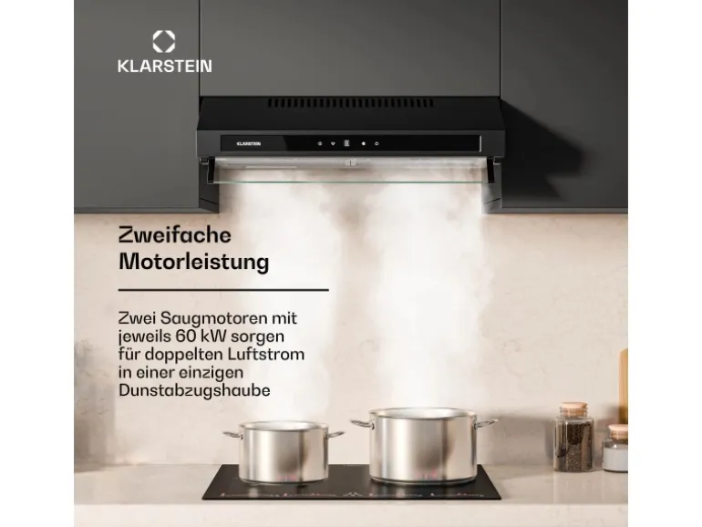 Klarstein Purista Force Dunstabzugshaube Kompakt 384,8 m³/h EEK C Doppelmotortechnologie