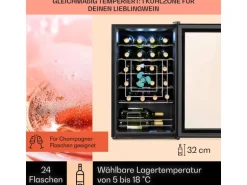 Klarstein Shiraz 24 Uno Weinkühlschrank 63 L 24 Flaschen Touch-Bedienfeld 5-18°C