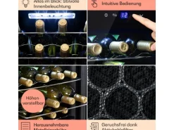 Klarstein Shiraz 24 Uno Weinkühlschrank 63 L 24 Flaschen Touch-Bedienfeld 5-18°C