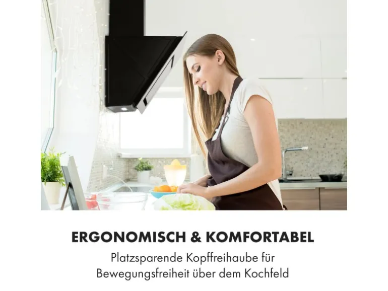 Klarstein Sofia 60 Dunstabzugshaube Kopffrei 300 m³/h Touch-Control Glasfront Schwarz