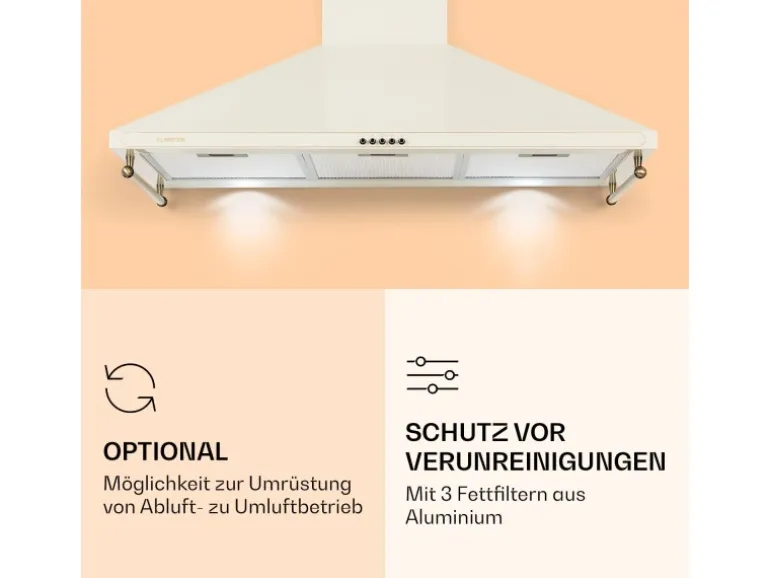 Klarstein Victoria 90 Dunstabzugshaube 90cm Retro-Design 644,5m³/h 2 LED-Lampen Creme