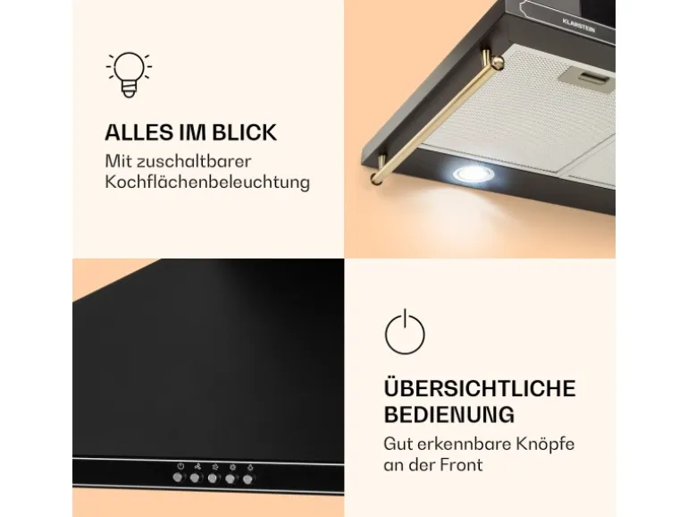 Klarstein Victoria 90 Dunstabzugshaube 90cm Retro-Design 644,5m³/h 2 LED-Lampen Schwarz