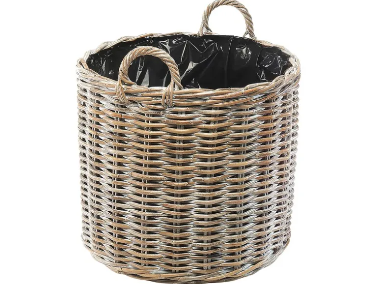 Kobolo Pflanzkorb Übertopf Pflanzkübel Rattan Kubu Grey Rund mit Folie