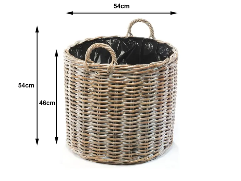 Kobolo Pflanzkorb Übertopf Pflanzkübel Rattan Kubu Grey Rund mit Folie