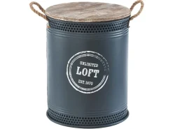 Kobolo Wäschekorb LOFT ANTHRAZIT Gr L 40x52 cm Metall Holz Deckel Griffe