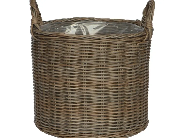 Korb mit Griffen aus Polyrattan 33 cm x 33 cm x 34,5 cm Grau