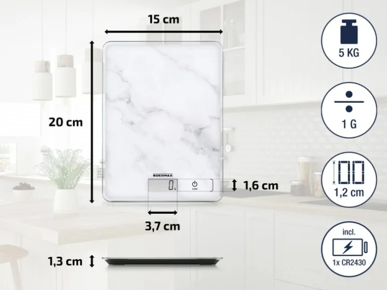 Leifheit Küchenwaage Page Compact 300 Marble 20 cm x 15 cm x 1,3 cm Weiß