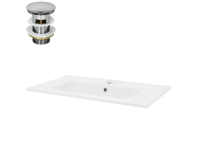 LuxeBath Waschbecken aus Keramik Weiß 81x16,5x46 cm mit Ablaufgarnitur