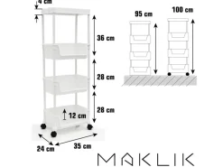 MAKLIK Küchenrollwagen mit 3 Körben 35x24x100 cm Weiß
