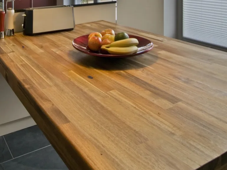 Massivholz Arbeitsplatte Akazie-Teak Optik 240 cm x 63,5 cm x 2,7 cm
