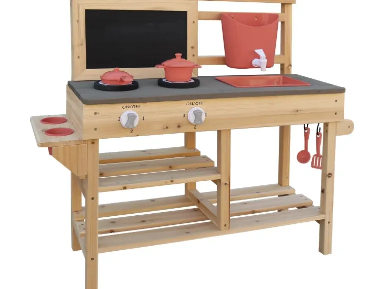Matschküche FSC® Tanne 93 cm x 82,5 cm x 32 cm Rot-Grau-Schwarz