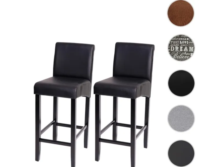 MCW Barhocker C33 2er-Set Schwarz Matt Dunkle Beine Kunstleder