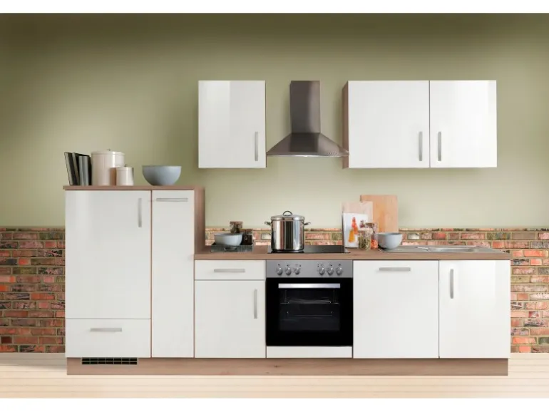 Menke Küchenzeile Artisan Premium 310 cm Lack Weiß Artisan-Eiche Nachbildung