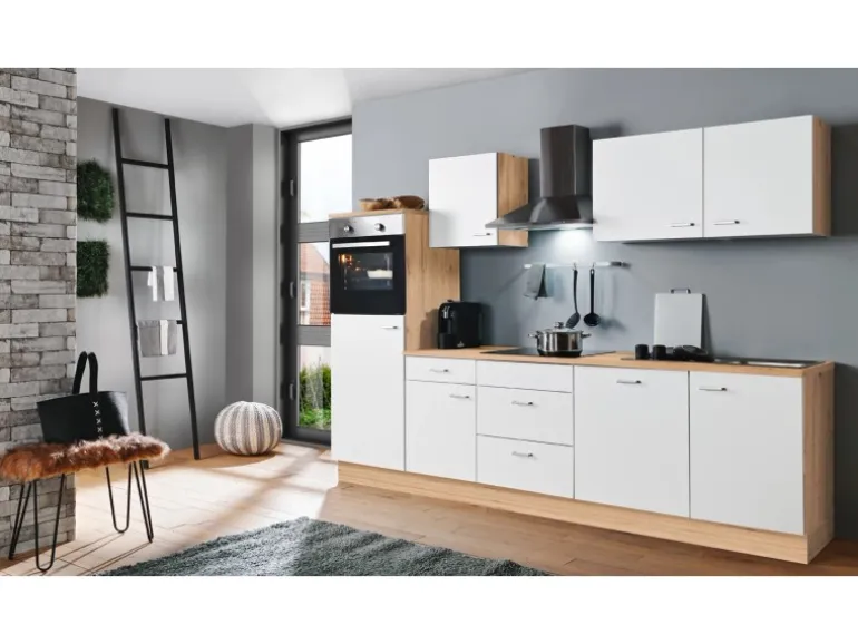 Menke Küchenzeile Artisan Classic 280 cm Weiß Matt-Artisan Eiche Nachbildung