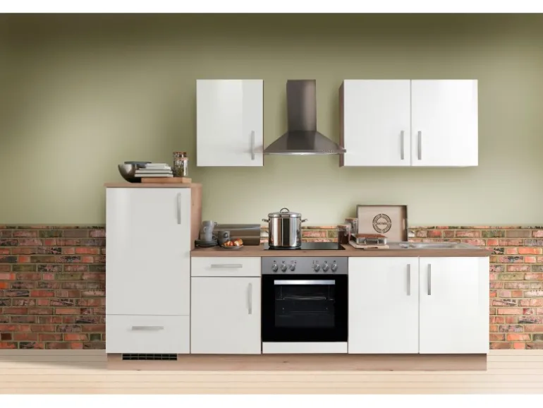 Menke Küchenzeile Artisan Premium 270 cm Lack Weiß Artisan-Eiche Nachbildung