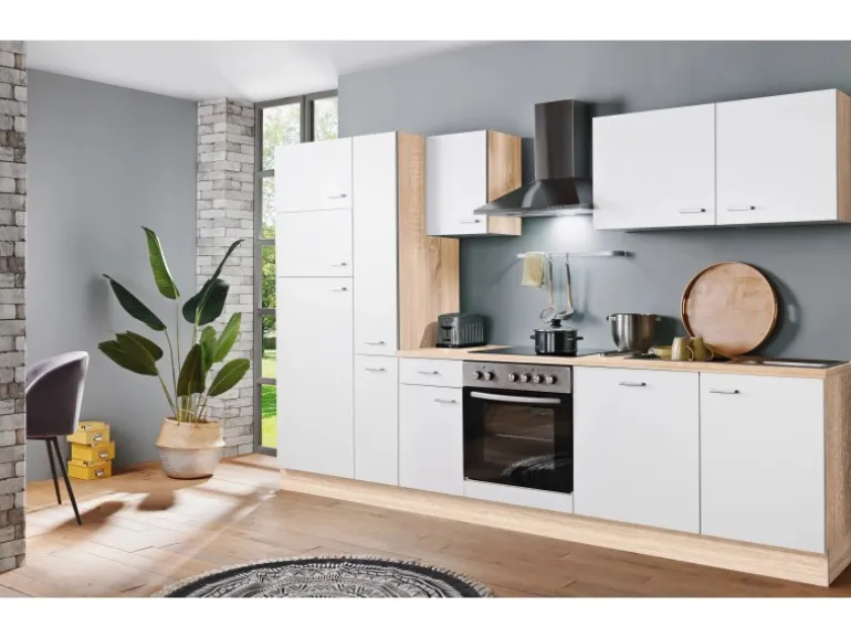 Menke Küchenzeile Classic 300 cm Weiß-Sonoma Eiche Nachbildung