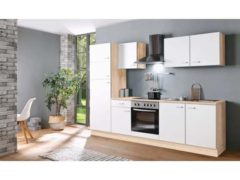 Menke Küchenzeile Classic 270 cm Weiß-Sonoma Eiche Nachbildung