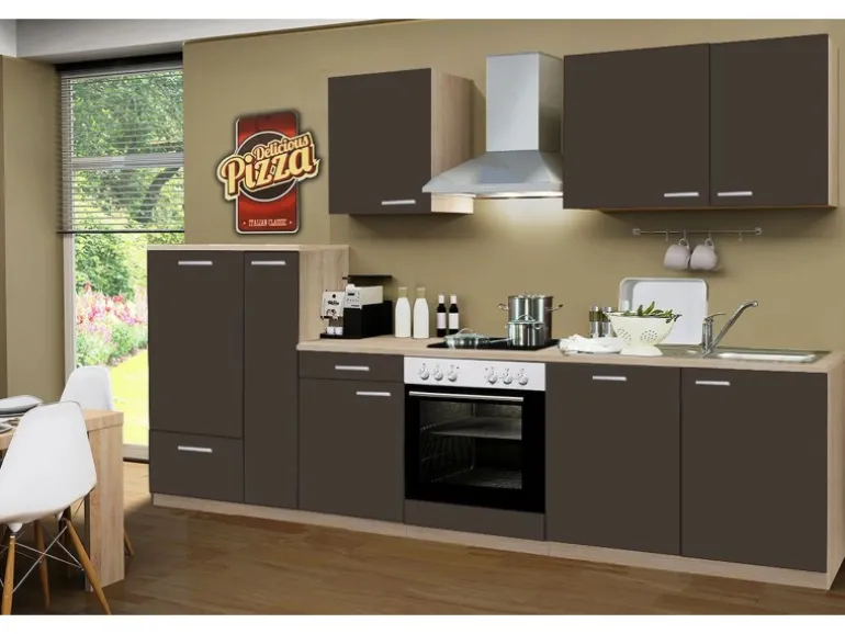 Menke Küchenzeile Classic 310 cm Lava Melamin-Sonoma Eiche Nachbildung