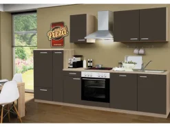 Menke Küchenzeile Classic 300 cm Lava Melamin-Sonoma Eiche Nachbildung