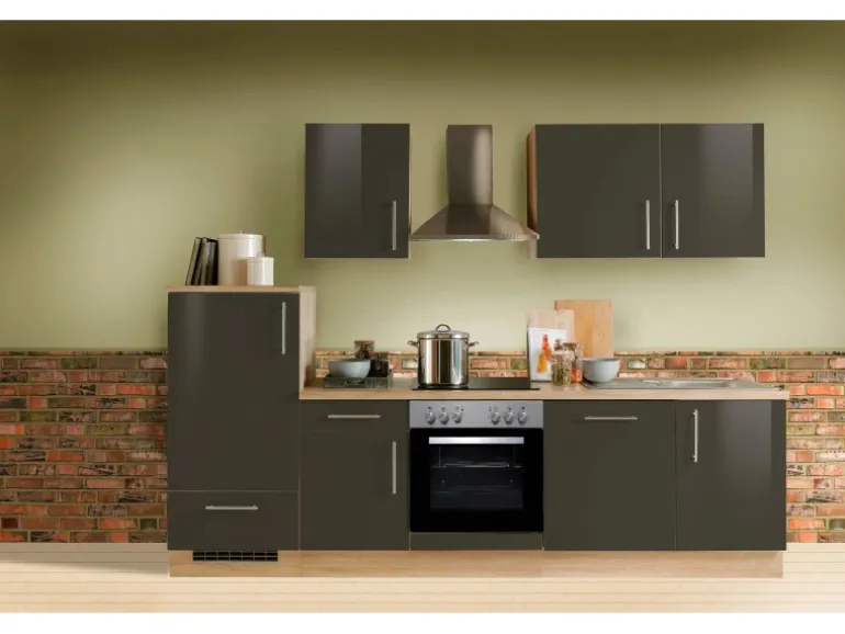 Menke Küchenzeile Premium 280 cm Lava Hochglanz-Sonoma Eiche Nachbildung