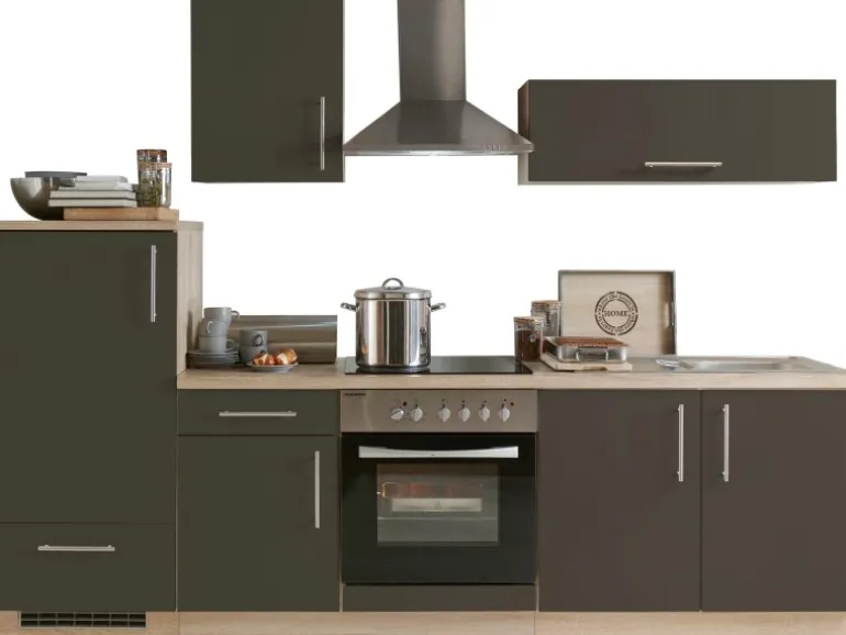 Menke Küchenzeile Premium 270 cm Lava Hochglanz-Sonoma Eiche Nachbildung