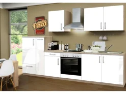 Menke Küchenzeile Premium 300 cm Weiß Hochglanz-Sonoma Eiche Nachbildung