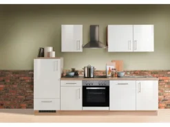 Menke Küchenzeile Premium 280 cm Weiß Hochglanz-Sonoma Eiche Nachbildung