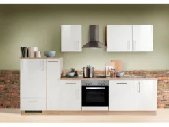 Menke Küchenzeile Premium 300 cm Weiß Hochglanz-Sonoma Eiche Nachbildung