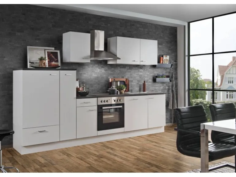 Menke Küchenzeile White Classic 300 cm Weiß-Marmor-Optik