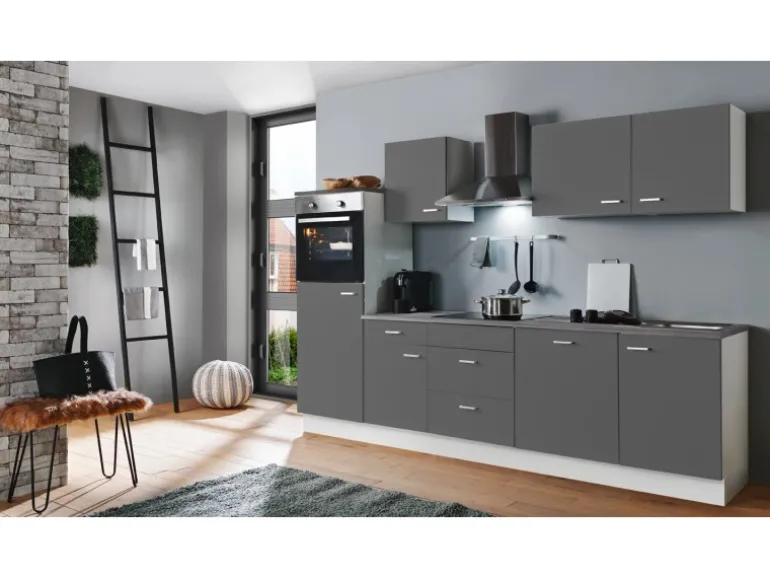 Menke Küchenzeile White Classic 280 cm Graphit Matt-Weiß Matt