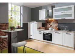 Menke Küchenzeile White Premium Landhaus 300 cm Lacklaminat Weiß Matt-Asteiche
