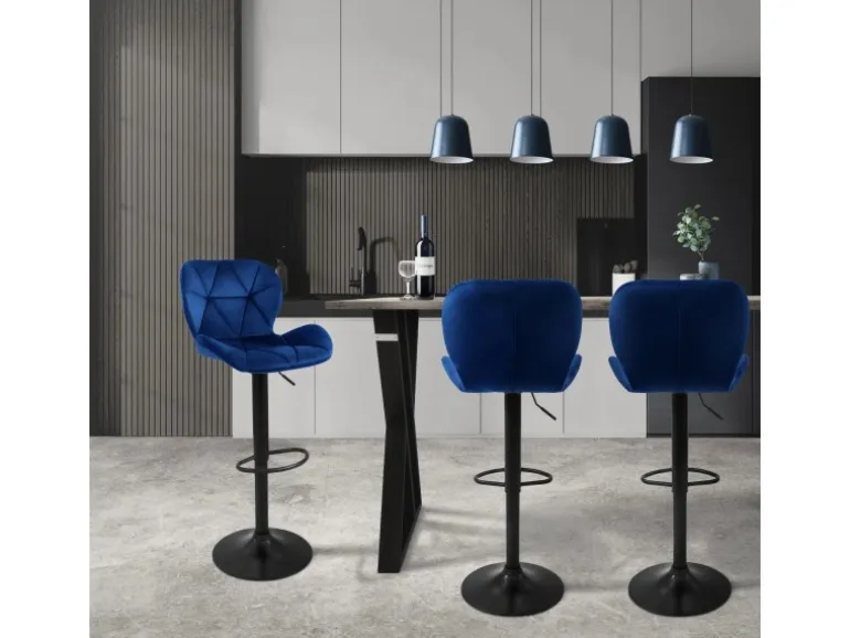 ML-Design Barhocker 4Er Set aus Samt Blau Gepolsterter Drehbar Hocker