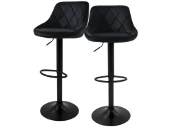 ML-Design Barhocker 2Er Set aus Samt Schwarz mit Rückenlehne und Fußstütze