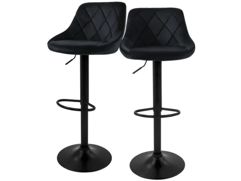 ML-Design Barhocker 2Er Set aus Samt Schwarz mit Rückenlehne und Fußstütze