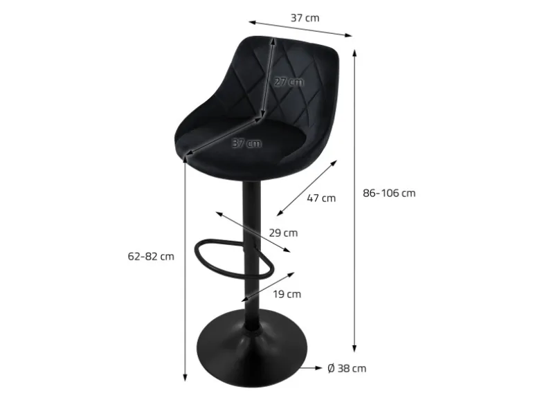 ML-Design Barhocker 2Er Set aus Samt Schwarz mit Rückenlehne und Fußstütze
