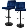 ML-Design Barhocker 2Er Set aus Samt Blau Gepolsterter Barstuhl mit Rückenlehne