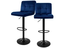 ML-Design Barhocker 2Er Set aus Samt Blau Gepolsterter Barstuhl mit Rückenlehne