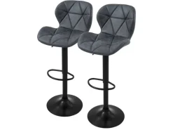 ML-Design Barhocker 2Er Set aus Kunstleder Anthrazit mit Rückenlehne Fußstütze