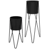 ML-Design Blumenständer 2Er Set Schwarz 27x27x48,5 cm 35,5x34x75 cm aus Stahl