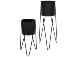 ML-Design Blumenständer 2Er Set Schwarz 27x27x48,5 cm 35,5x34x75 cm aus Stahl