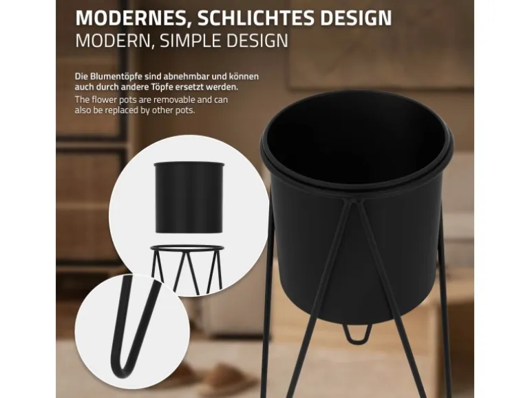 ML-Design Blumenständer 2Er Set Schwarz 27x27x48,5 cm 35,5x34x75 cm aus Stahl