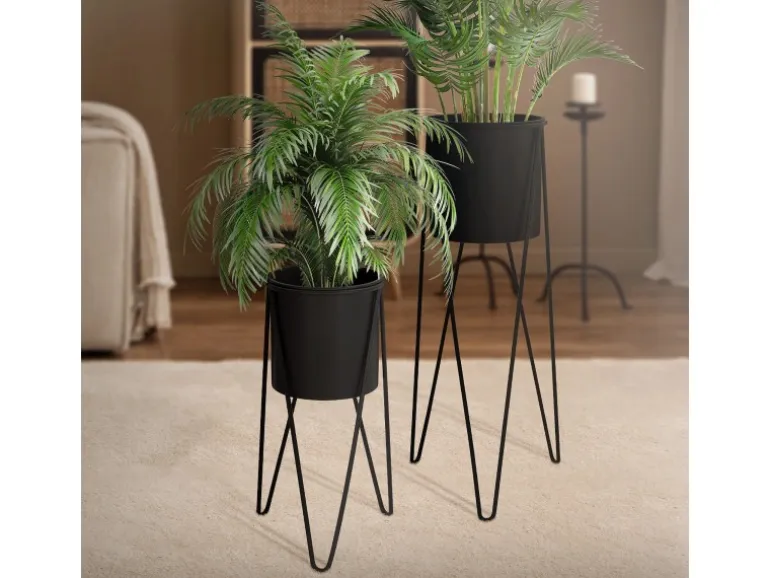 ML-Design Blumenständer 2Er Set Schwarz 27x27x48,5 cm 35,5x34x75 cm aus Stahl